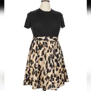 SHEIN Black and Leopard Print Midi Dress